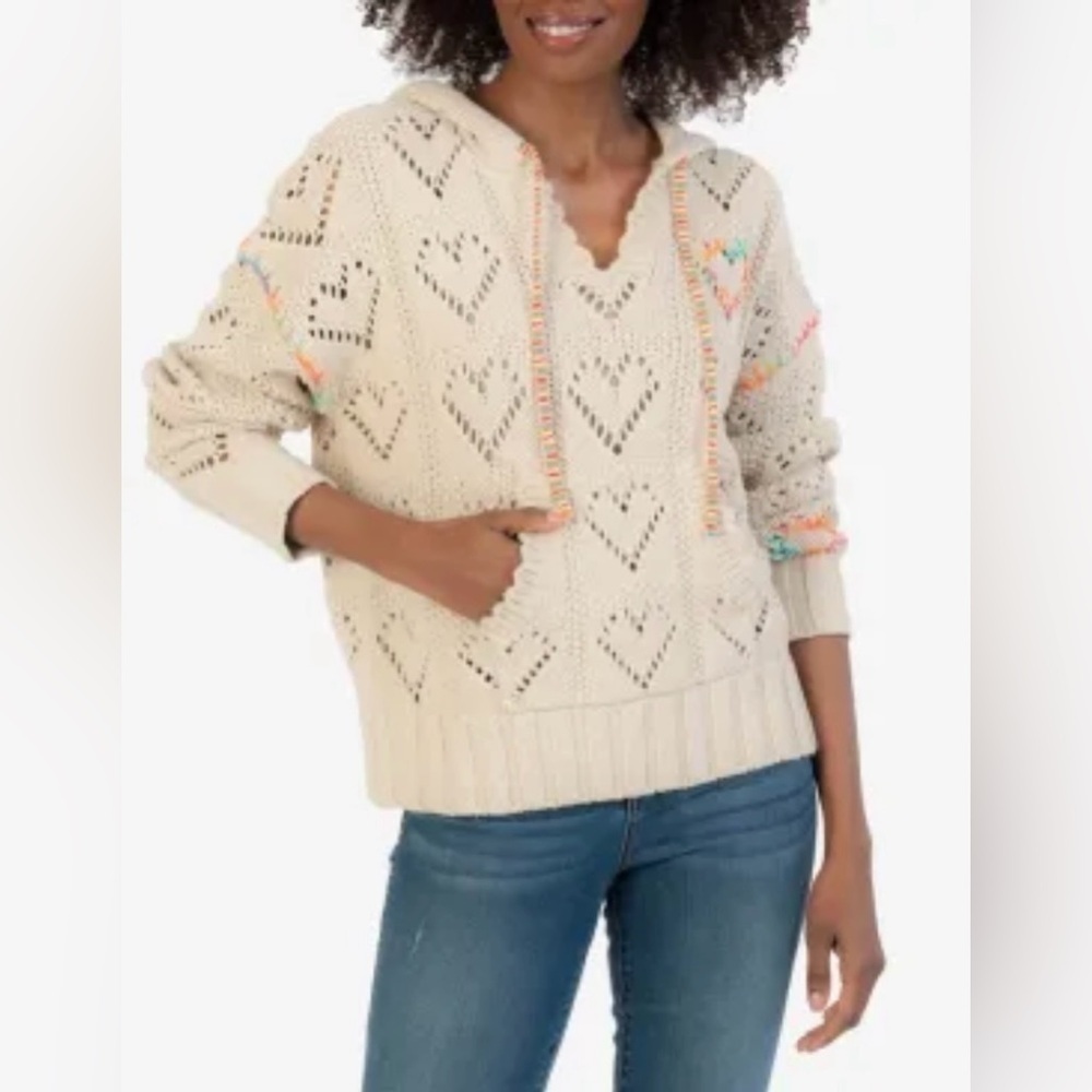 KUT from the Kloth Carmen Knit Heart Cream hooded Sweater Women’s Size XS